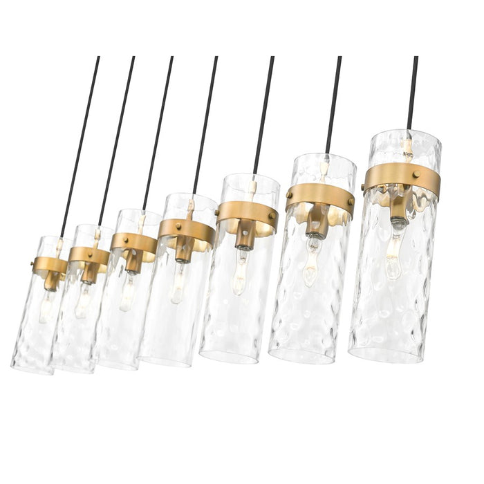 Z-Lite Fontaine 7 Light 56.75" Linear Chandelier, Brass/Clear Water