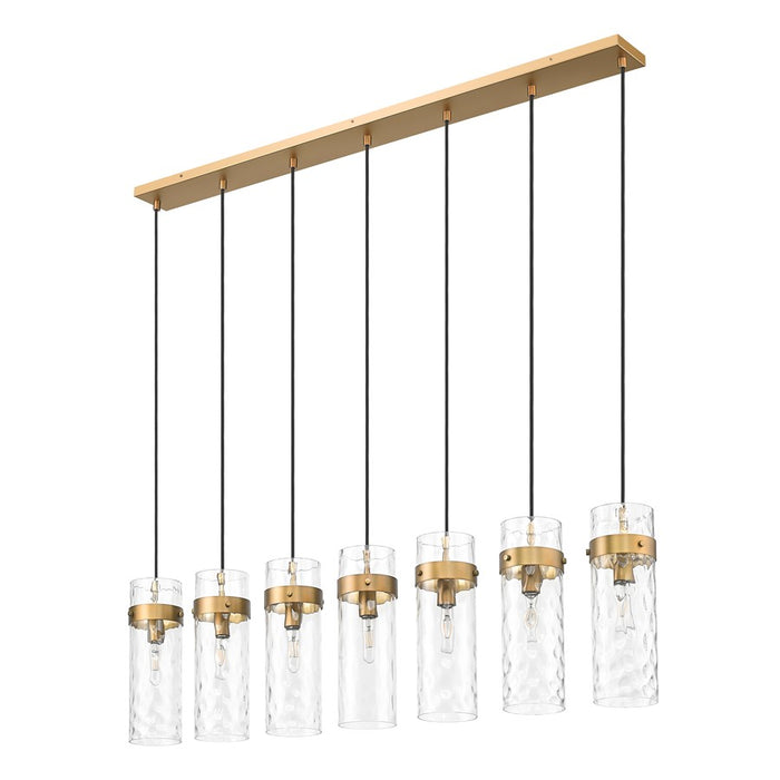 Z-Lite Fontaine 7 Light 56.75" Linear Chandelier, Brass/Clear Water