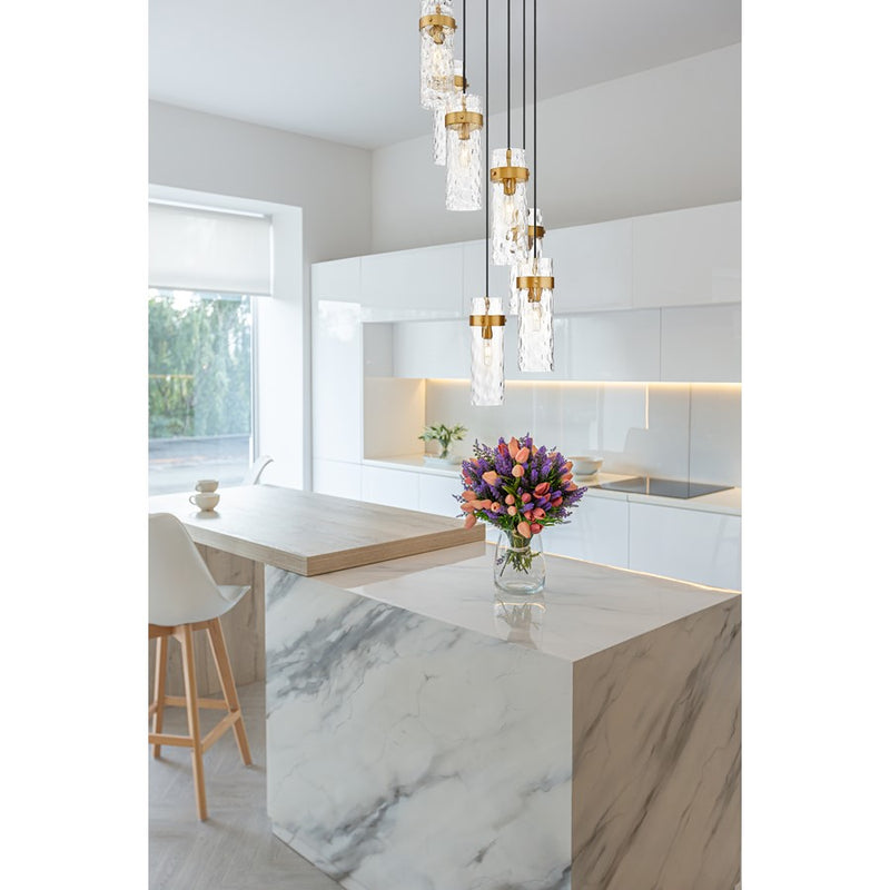 Z-Lite Fontaine 7 Light 19.5" Chandelier, Rubbed Brass/Clear Water