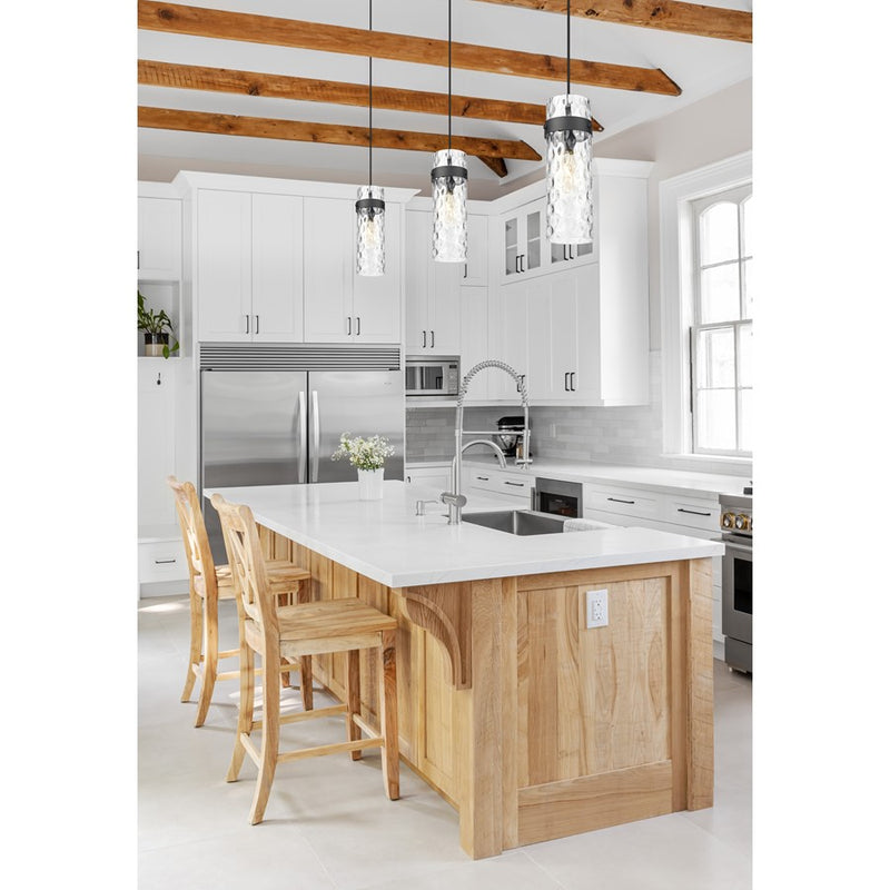 Z-Lite Fontaine 1 Light 5.75" Pendant, Matte Black/Clear Water