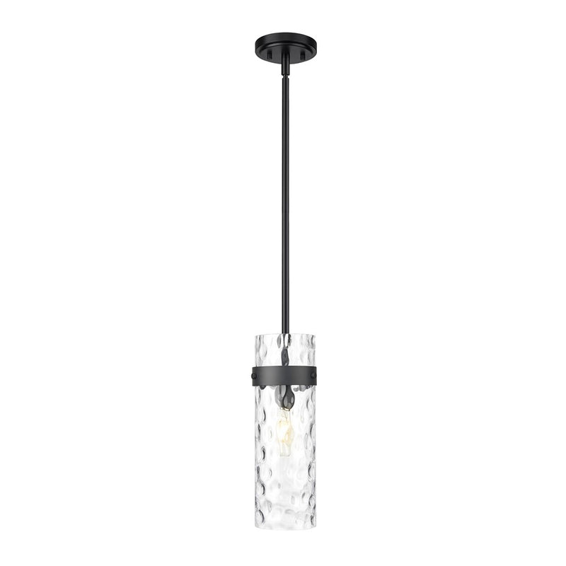 Z-Lite Fontaine 1Lt 5.75" Pendant/Rod, Matte Black/Clear Water - 7002P5-ROD-MB