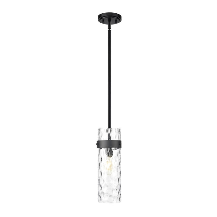 Z-Lite Fontaine 1Lt 5.75" Pendant/Rod, Matte Black/Clear Water - 7002P5-ROD-MB