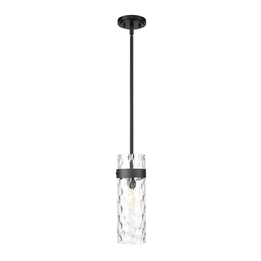Z-Lite Fontaine 1Lt 5.75" Pendant/Rod, Matte Black/Clear Water - 7002P5-ROD-MB