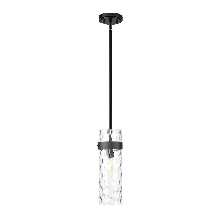 Z-Lite Fontaine 1 Light 5.75" Pendant/Rod, Matte Black/Clear Water - 7002P5-ROD-MB
