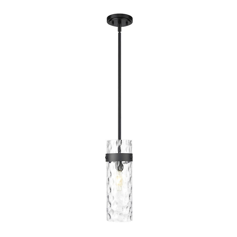 Z-Lite Fontaine 1 Light 5.75" Pendant/Rod, Matte Black/Clear Water - 7002P5-ROD-MB