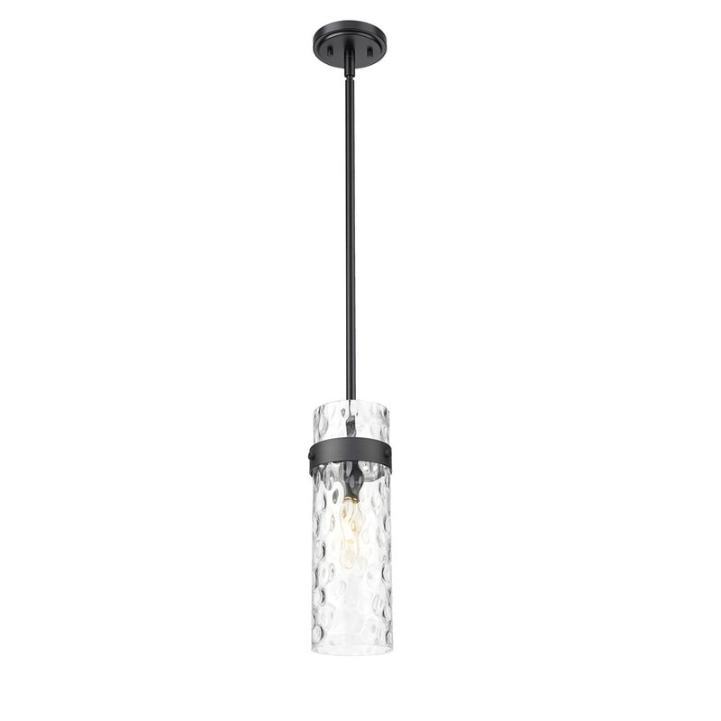 Z-Lite Fontaine 1 Light 5.75" Pendant/Rod, Matte Black/Clear Water