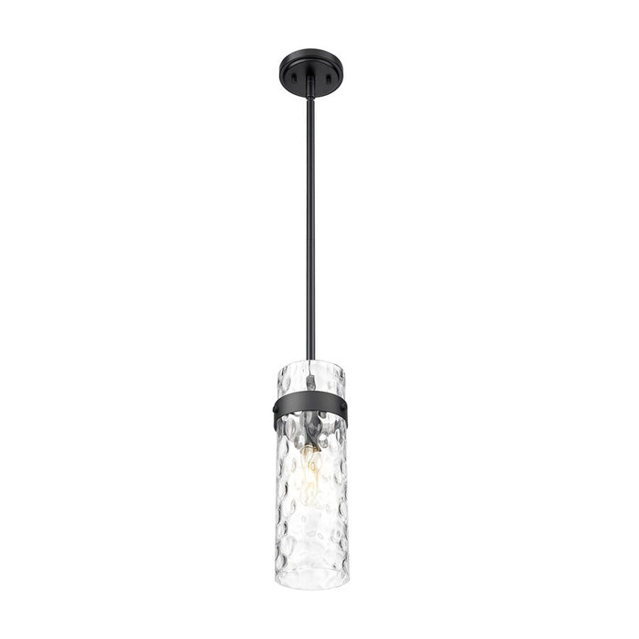 Z-Lite Fontaine 1 Light 5.75" Pendant/Rod, Matte Black/Clear Water