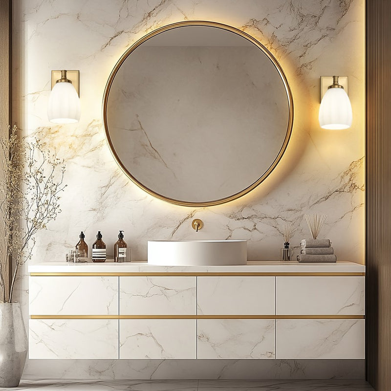 Z-Lite Oren 1 Light Vanity, Modern Gold/Matte Opal