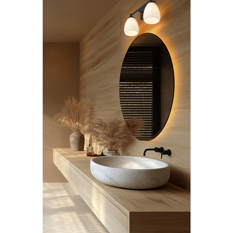 Z-Lite Oren 2 Light Vanity, Matte Black/Matte Opal