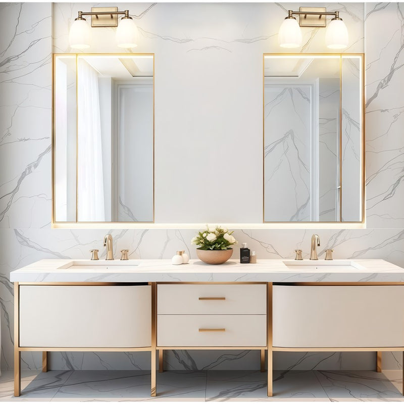 Z-Lite Oren 2 Light Vanity, Modern Gold/Matte Opal