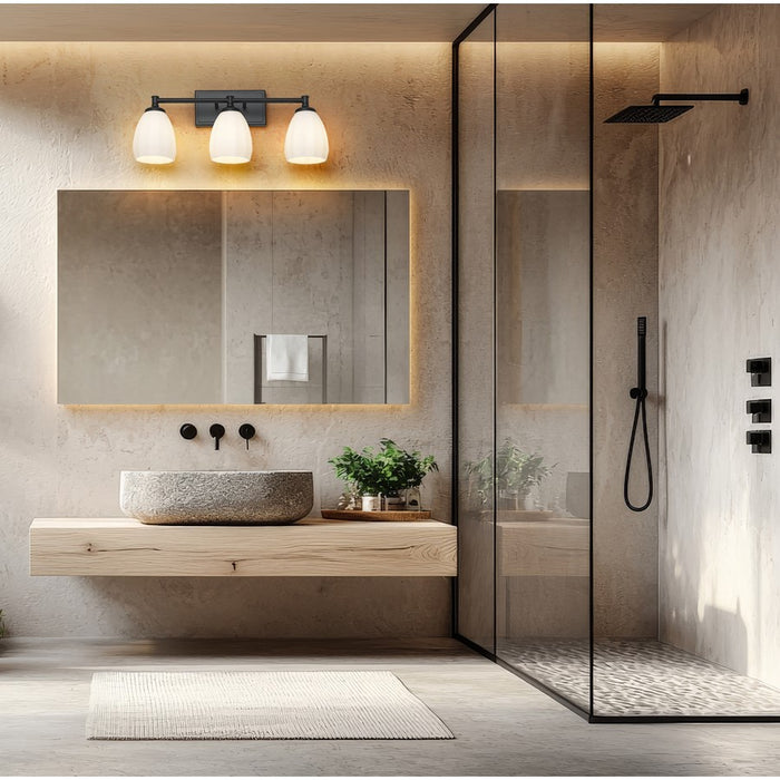 Z-Lite Oren 3 Light Vanity, Matte Black/Matte Opal