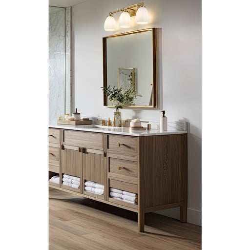 Z-Lite Oren 3 Light Vanity, Modern Gold/Matte Opal