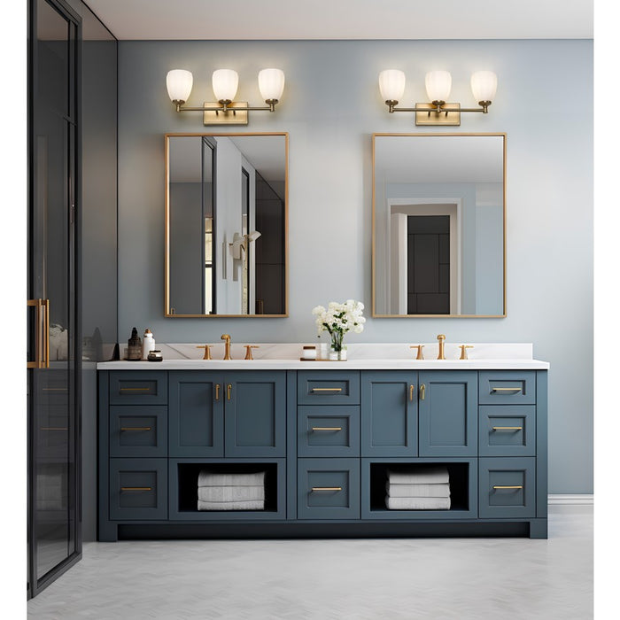 Z-Lite Oren 3 Light Vanity, Modern Gold/Matte Opal