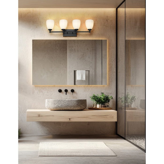 Z-Lite Oren 4 Light Vanity, Matte Black/Matte Opal