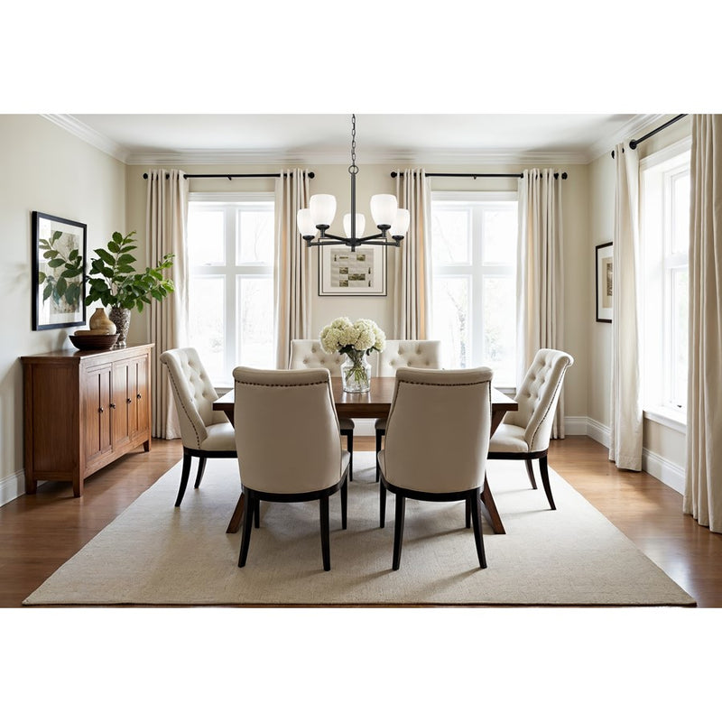 Z-Lite Oren 5 Light Chandelier, Matte Black/Matte Opal