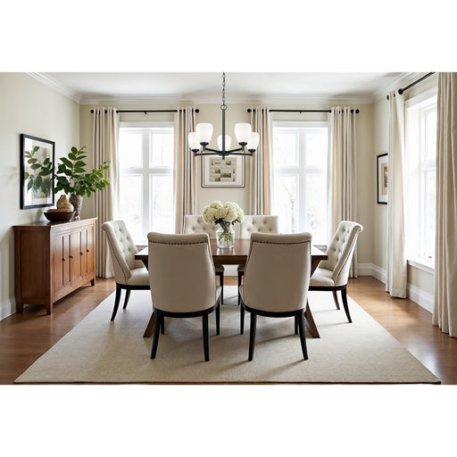 Z-Lite Oren 5 Light Chandelier, Matte Black/Matte Opal