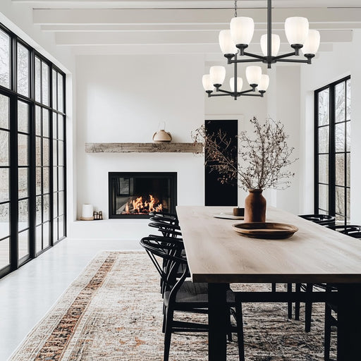 Z-Lite Oren 5 Light Chandelier, Matte Black/Matte Opal