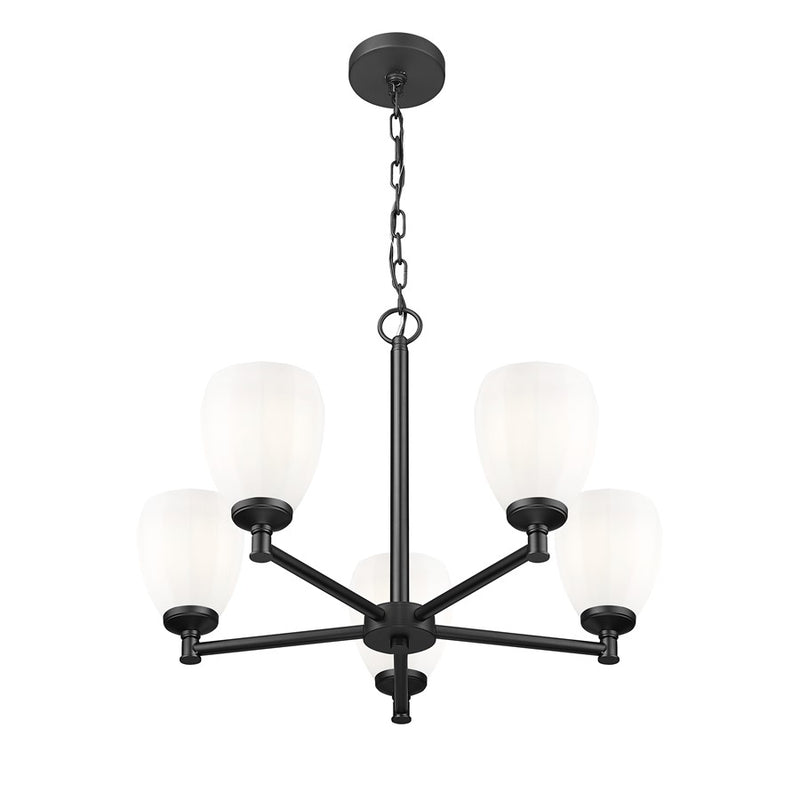 Z-Lite Oren 5 Light Chandelier, Matte Black/Matte Opal
