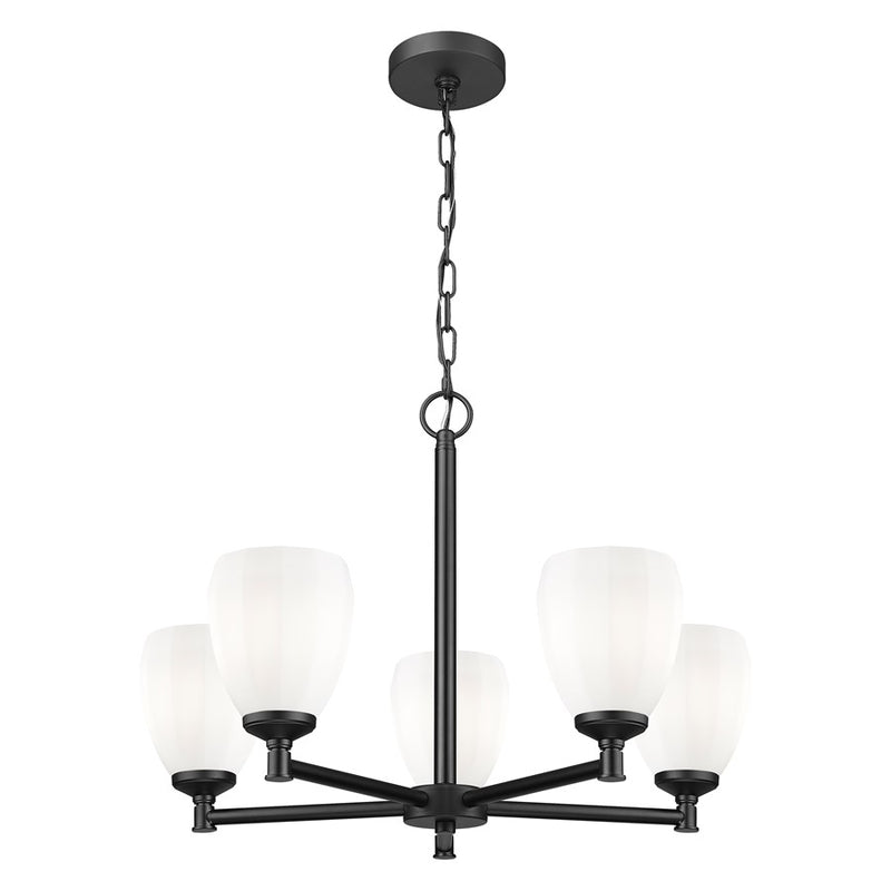 Z-Lite Oren 5 Light Chandelier, Matte Black/Matte Opal