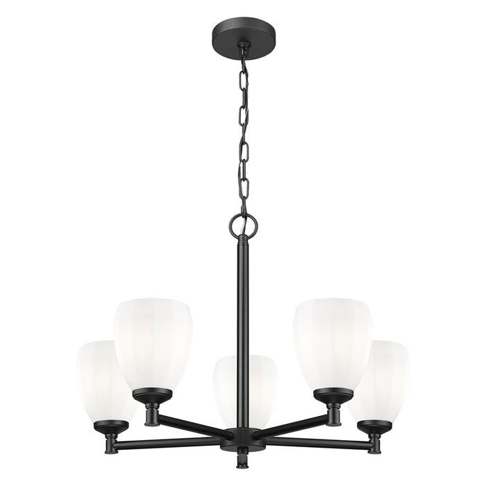 Z-Lite Oren 5 Light Chandelier, Matte Black/Matte Opal