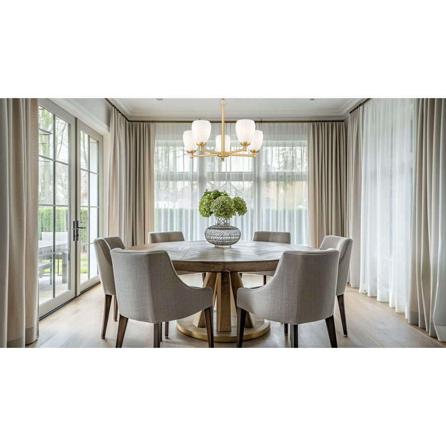 Z-Lite Oren 5 Light Chandelier, Modern Gold/Matte Opal