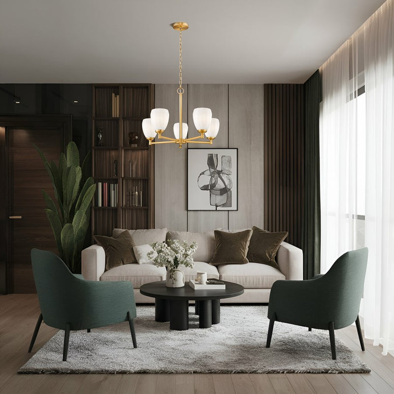 Z-Lite Oren 5 Light Chandelier, Modern Gold/Matte Opal