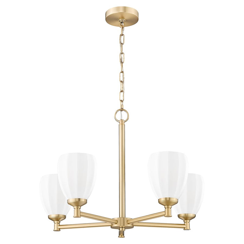 Z-Lite Oren 5 Light Chandelier, Modern Gold/Matte Opal