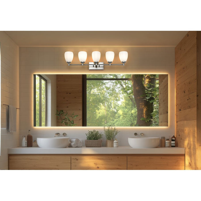 Z-Lite Oren 5 Light Vanity, Brushed Nickel/Matte Opal