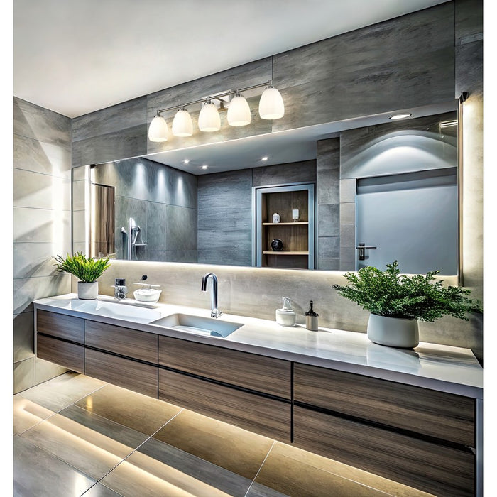 Z-Lite Oren 5 Light Vanity, Brushed Nickel/Matte Opal