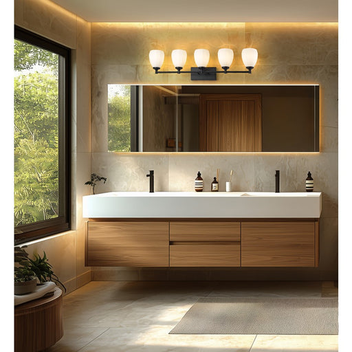 Z-Lite Oren 5 Light Vanity, Matte Black/Matte Opal