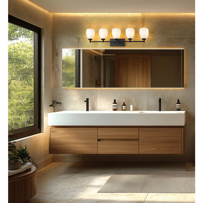 Z-Lite Oren 5 Light Vanity, Matte Black/Matte Opal