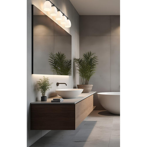 Z-Lite Oren 5 Light Vanity, Matte Black/Matte Opal