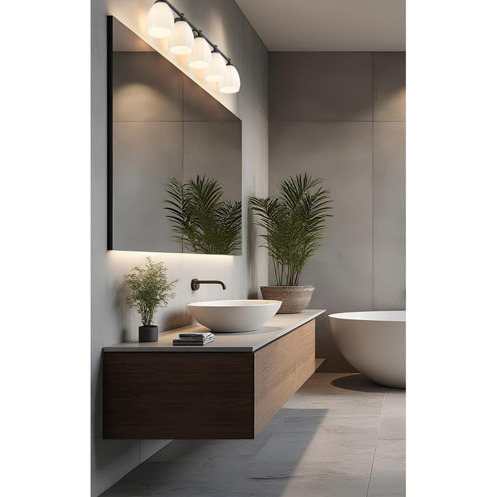 Z-Lite Oren 5 Light Vanity, Matte Black/Matte Opal