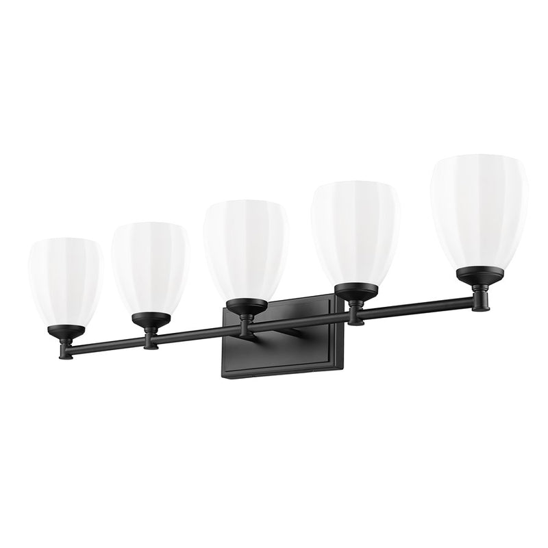 Z-Lite Oren 5 Light Vanity, Matte Black/Matte Opal