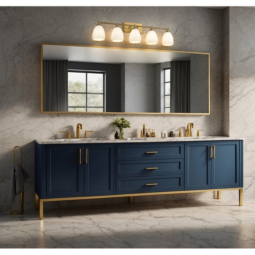 Z-Lite Oren 5 Light Vanity, Modern Gold/Matte Opal