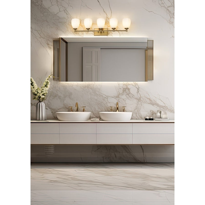 Z-Lite Oren 5 Light Vanity, Modern Gold/Matte Opal