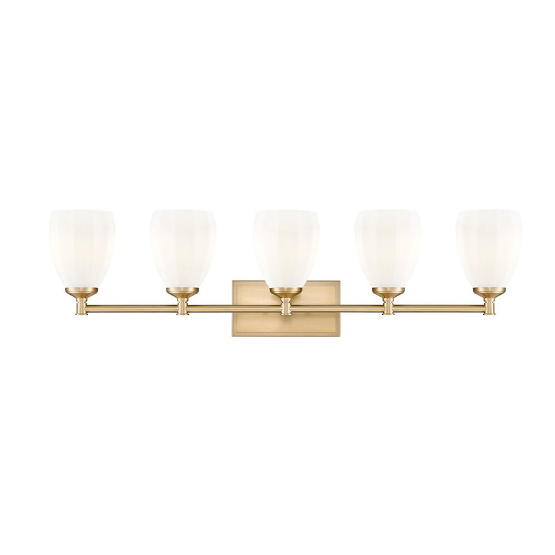 Z-Lite Oren 5 Light Vanity, Modern Gold/Matte Opal