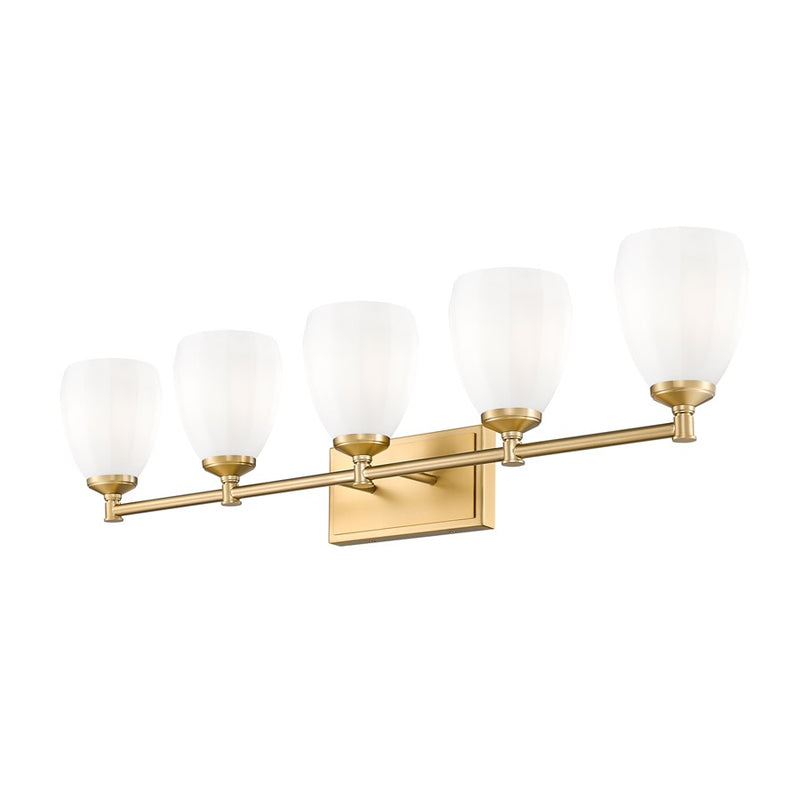 Z-Lite Oren 5 Light Vanity, Modern Gold/Matte Opal
