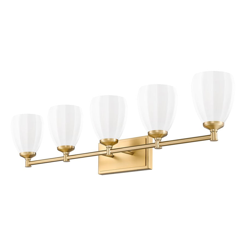 Z-Lite Oren 5 Light Vanity, Modern Gold/Matte Opal