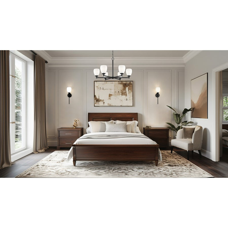Z-Lite Oren 6 Light Chandelier, Matte Black/Matte Opal