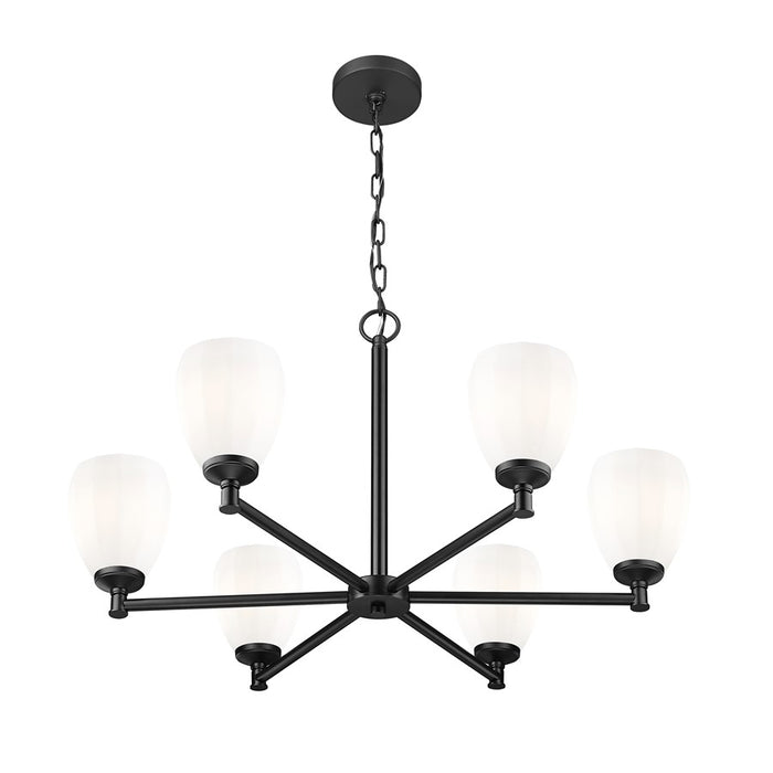 Z-Lite Oren 6 Light Chandelier, Matte Black/Matte Opal