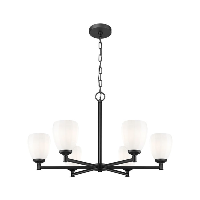 Z-Lite Oren 6 Light Chandelier, Matte Black/Matte Opal