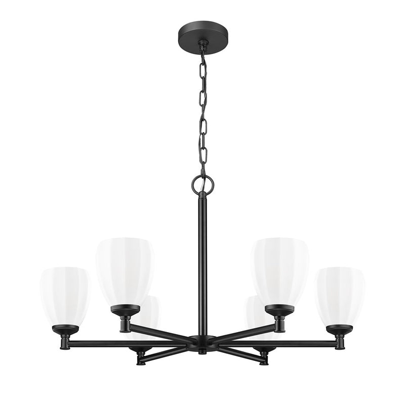 Z-Lite Oren 6 Light Chandelier, Matte Black/Matte Opal