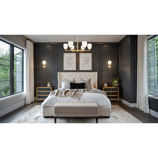 Z-Lite Oren 6 Light Chandelier, Modern Gold/Matte Opal