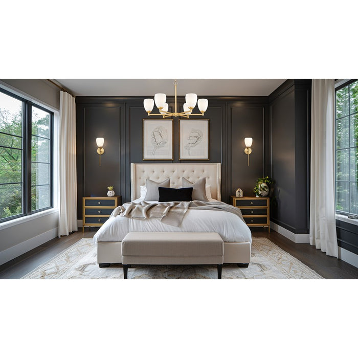 Z-Lite Oren 6 Light Chandelier, Modern Gold/Matte Opal