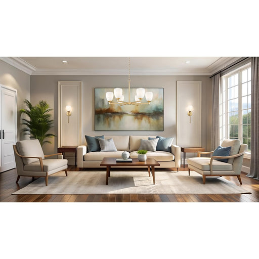 Z-Lite Oren 6 Light Chandelier, Modern Gold/Matte Opal