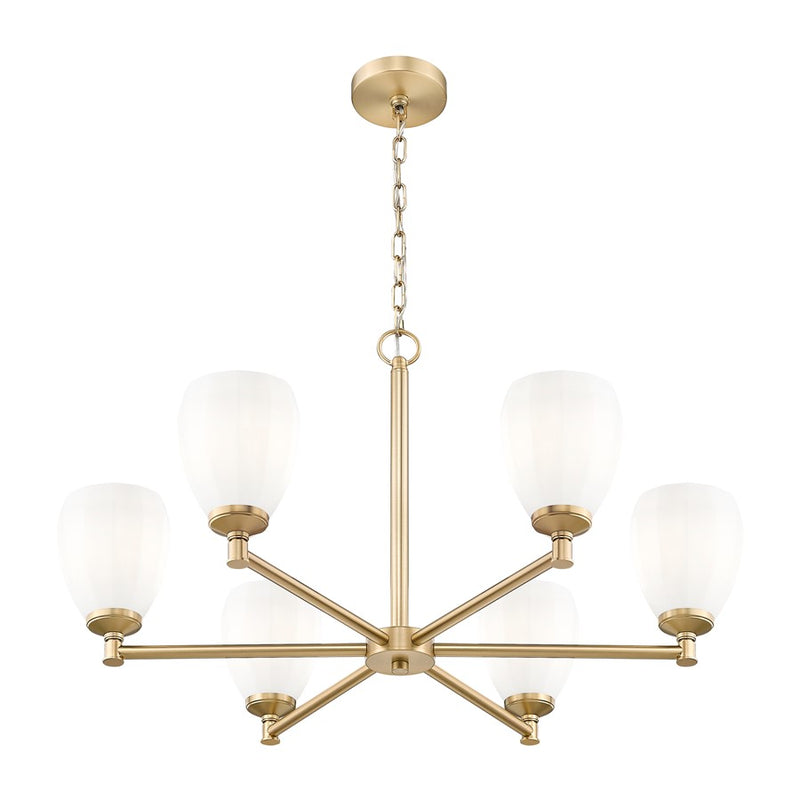 Z-Lite Oren 6 Light Chandelier, Modern Gold/Matte Opal