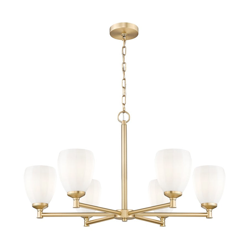 Z-Lite Oren 6 Light Chandelier, Modern Gold/Matte Opal
