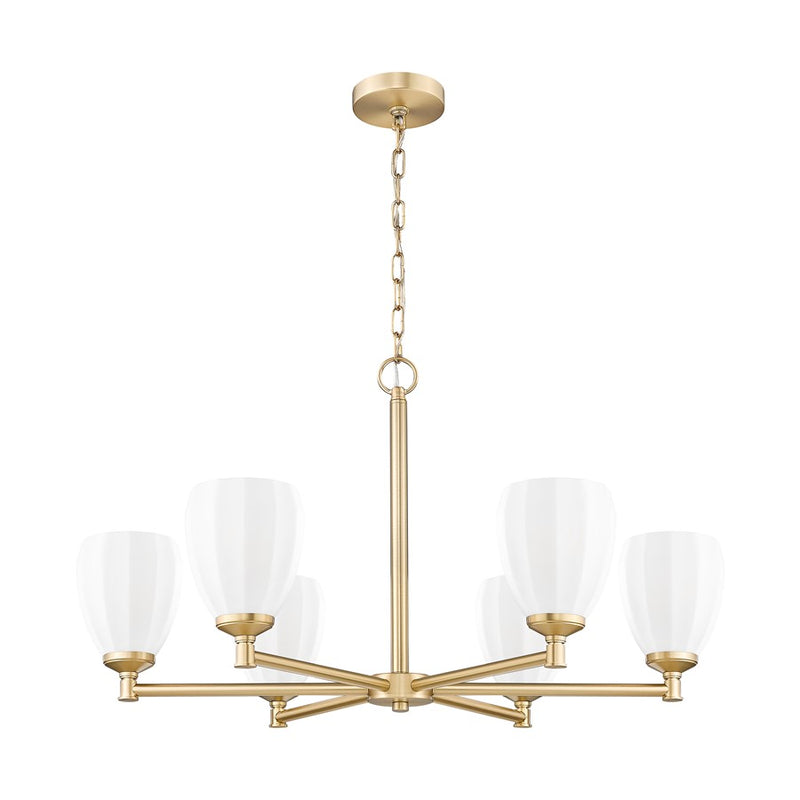 Z-Lite Oren 6 Light Chandelier, Modern Gold/Matte Opal