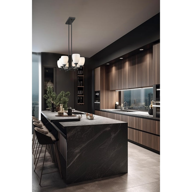 Z-Lite Oren 8 Light Linear Chandelier, Matte Black/Matte Opal